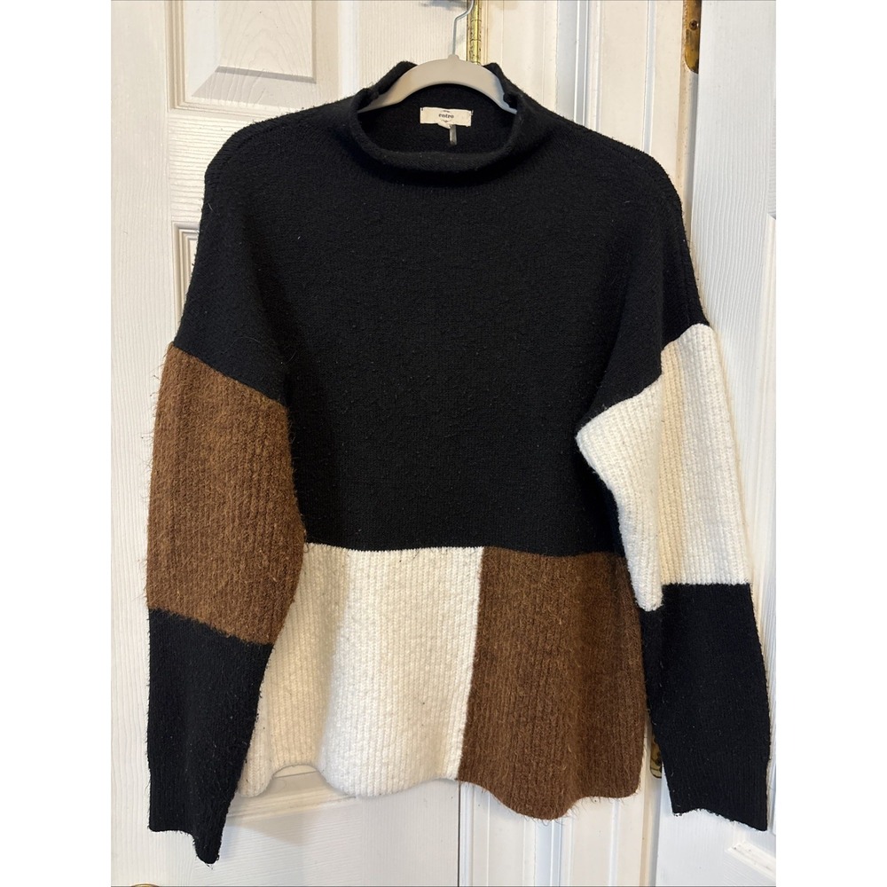 Anthropologie Entro Mock Neck Oversized Color Block Sweater Womens M Black Brown